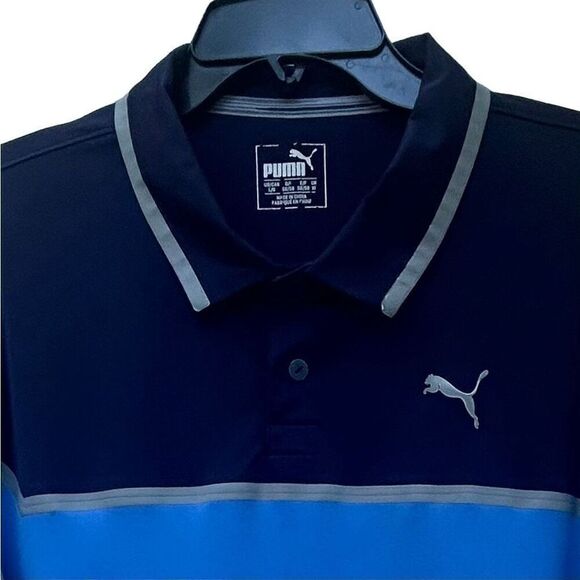 Puma Dry Cell Cloudspun Golf Polo Shirt Mens Large Blue Colorblock Short Sleeves - Picture 3 of 13